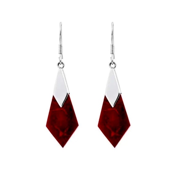 Jewelry - Sterling Silver Diamond Shape Earrings with Coral